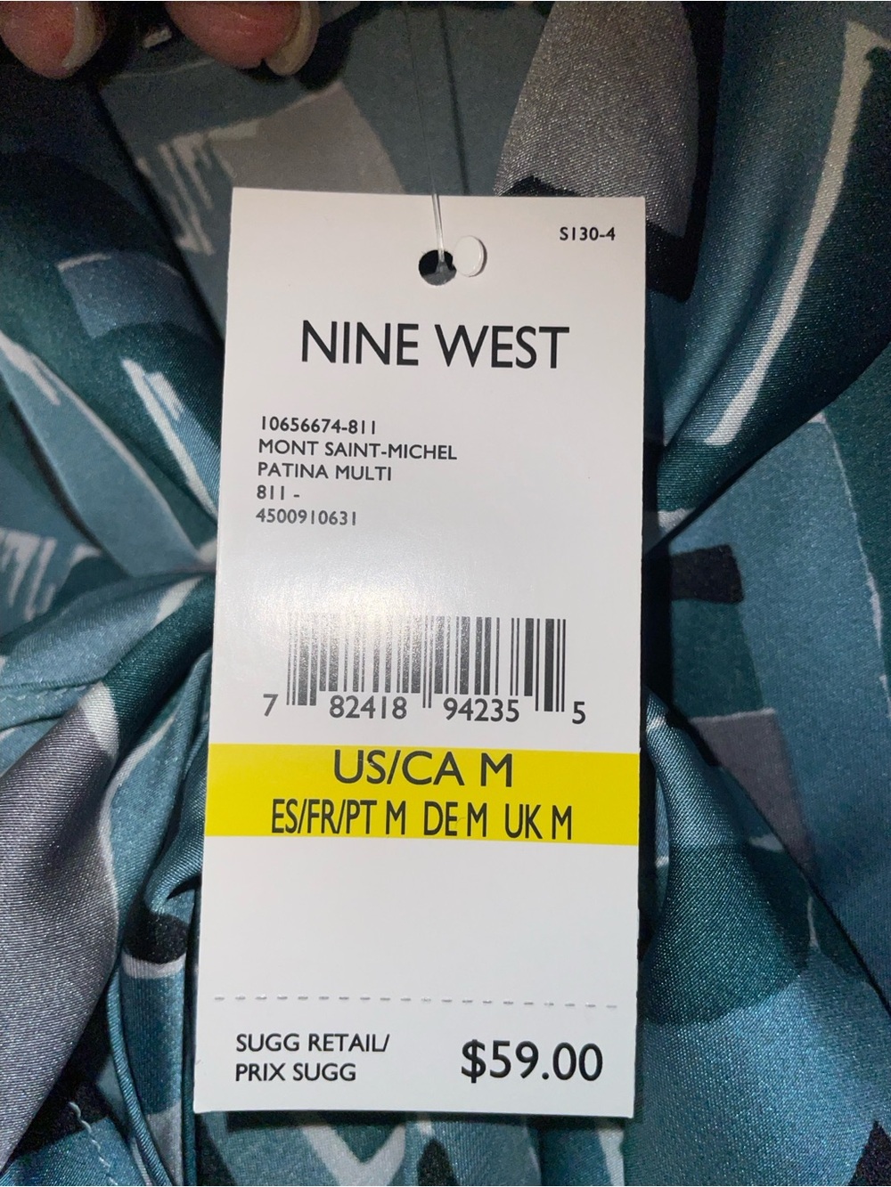 Nine West Teal and Gray Abstract Silk-Look Scarf